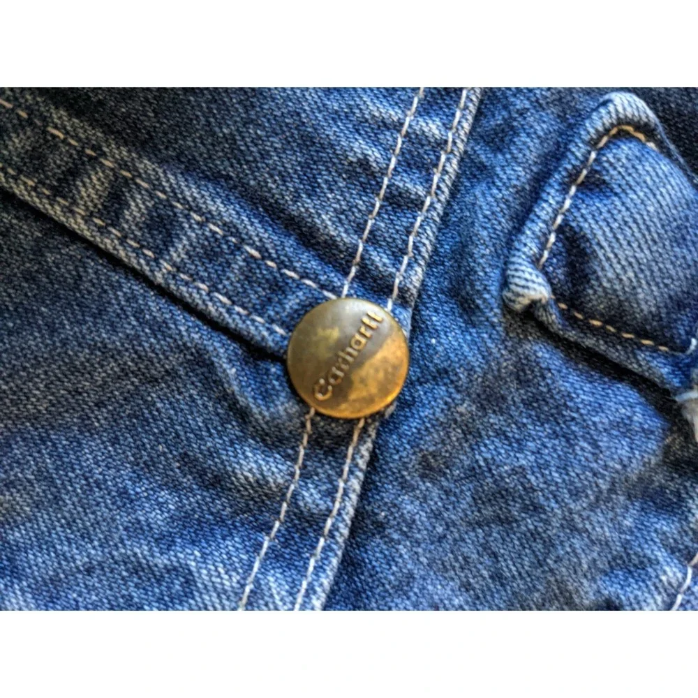 Carhartt Blue Denim Bib Overalls Straight Fit Men Size 42 x 30 Paint Stained